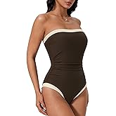 SUUKSESS Women One Piece Tummy Control Swimsuit Strapless Bandeau Bathing Suit