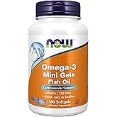 NOW Supplements, Omega-3 Mini Gels, 180 EPA/120 DHA, Molecularly Distilled, Cardiovascular Support*, 180 Softgels