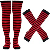 Tongcloud Women's Striped Knee High Socks, Over Knee Thigh High Socks, Arm Warmer and Fingerless Gloves Set