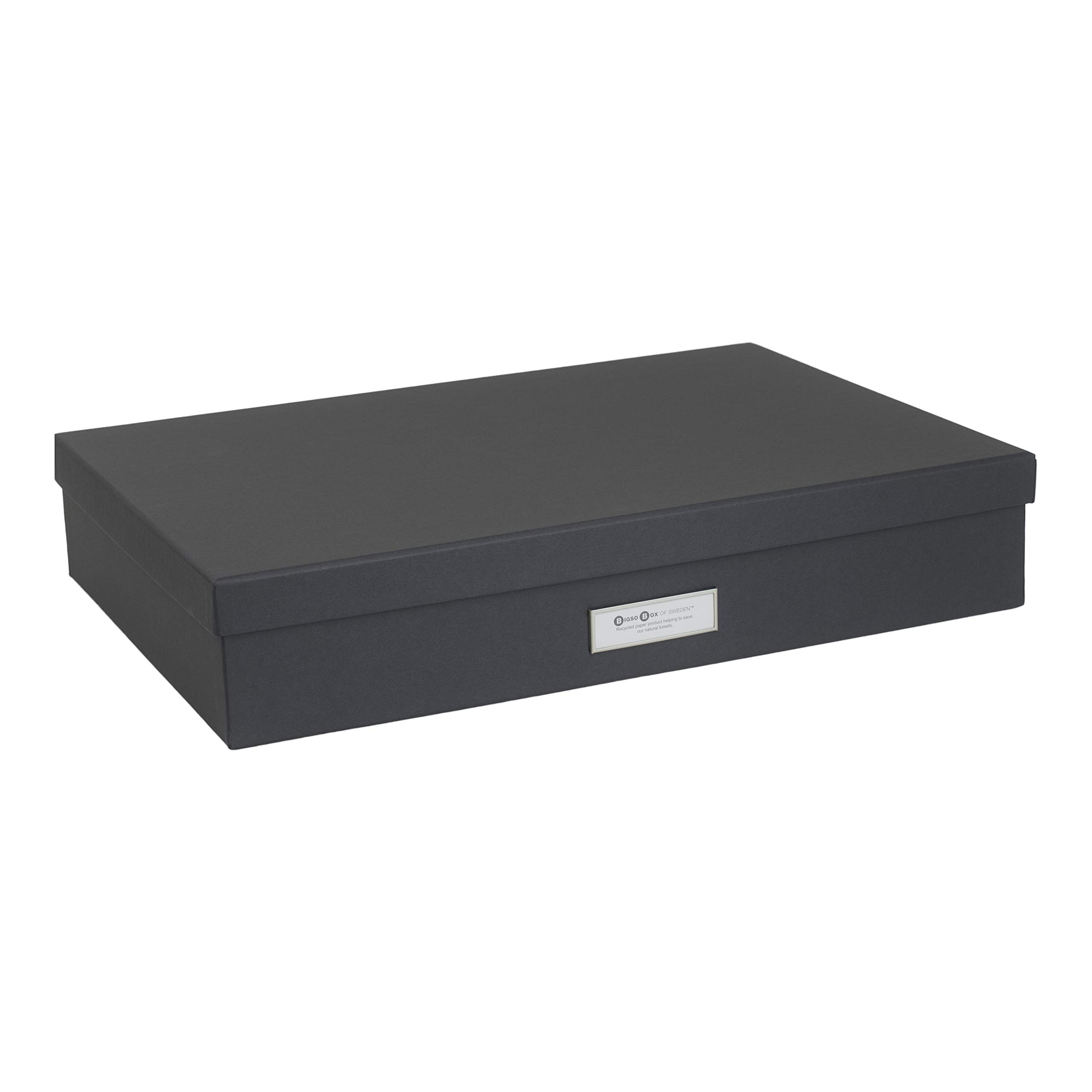 Bigso Box of Sweden Document Box with Lid for Papers in A3 Format - Document Organiser Tray with Lid and Handle - Storage Container Made of Fibreboard and Paper - Dark Grey