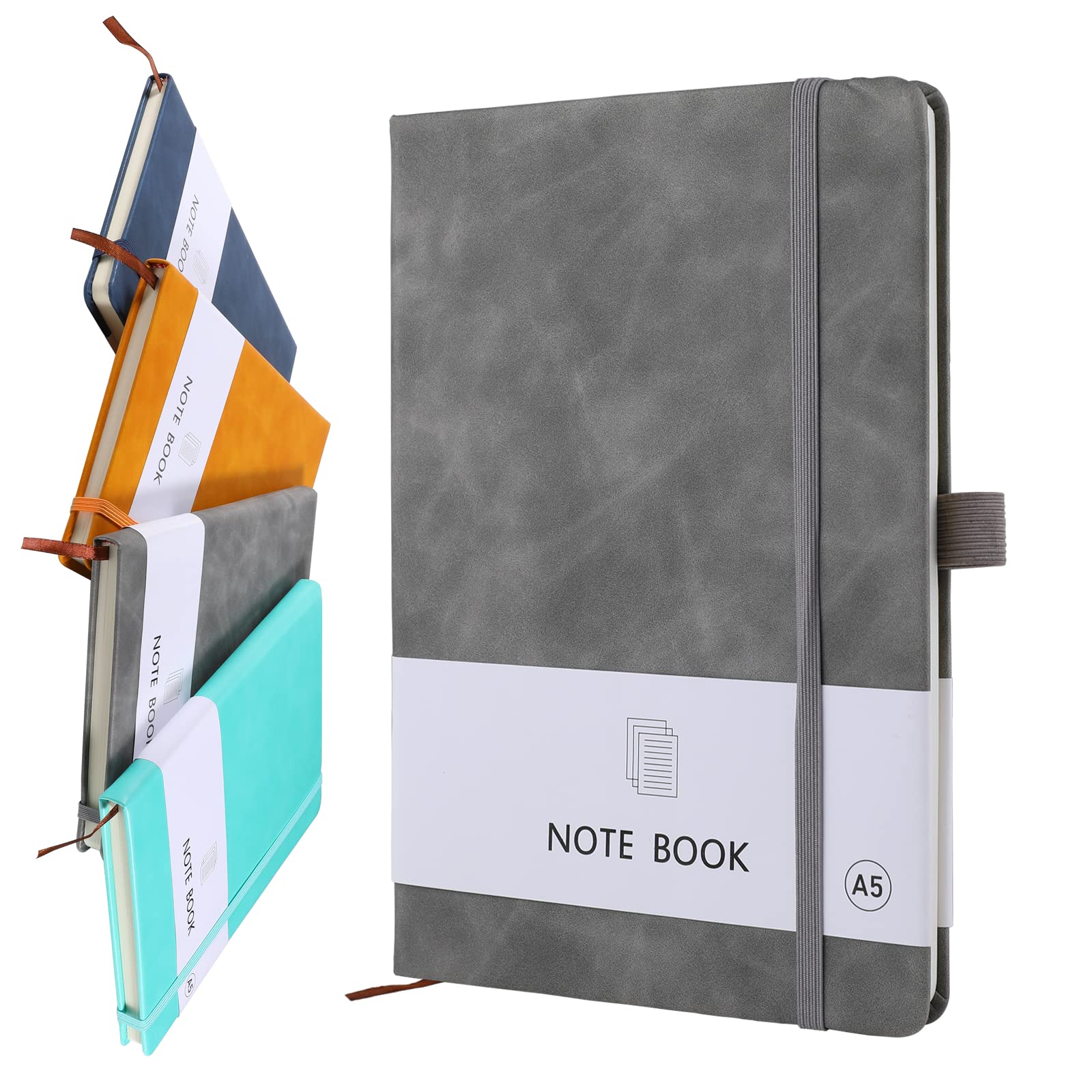 A5 Notebook, Notebook A5 Note Book Note Pad Journal Notebook A5 Notepad PU Leather Notebook for Office School Home Business Writing & Note Taking 200 Pages (100 Sheets)-Gray