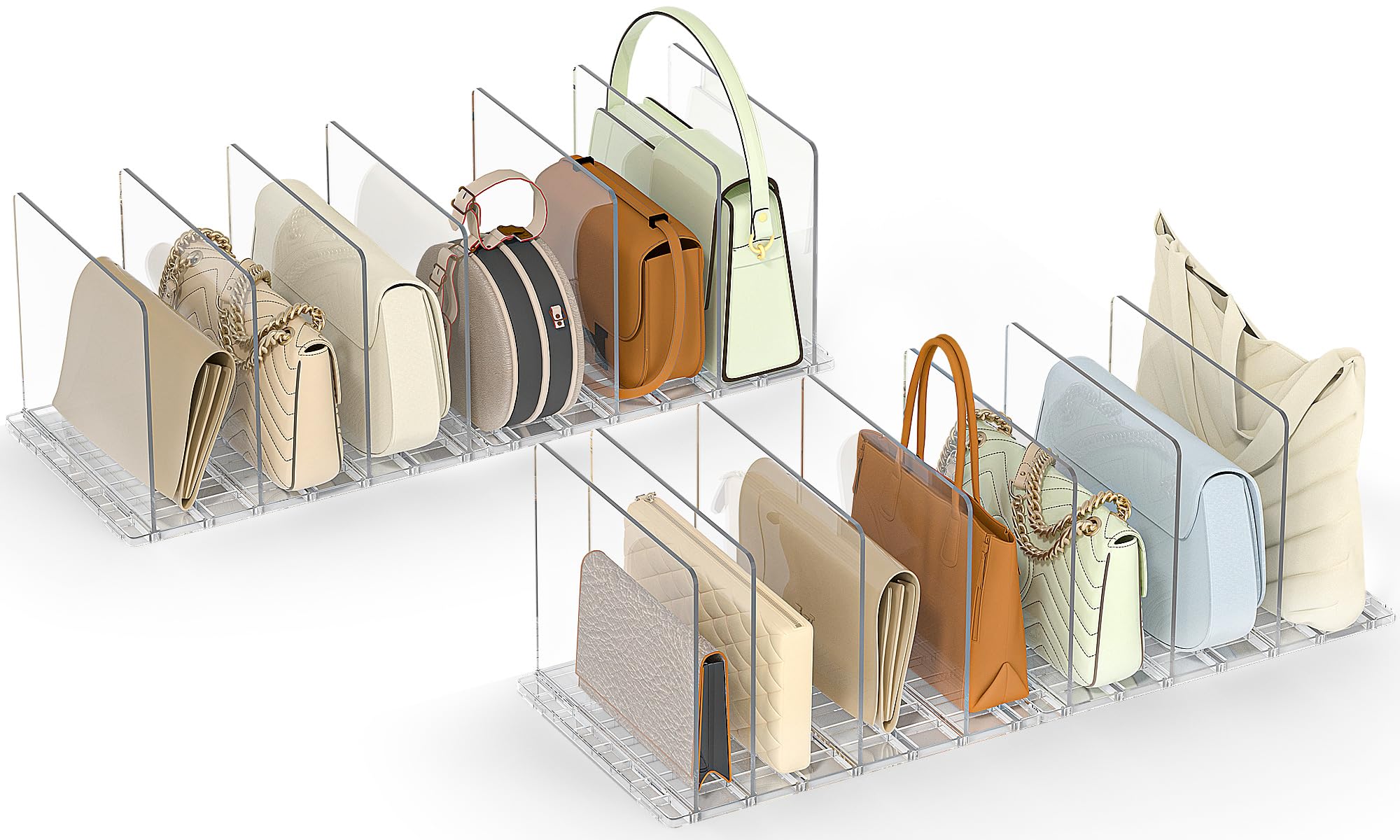 Photo 1 of SortNStore Bag & Purse Organizer for Closet: Adjustable Clear Handbag Storage Shelf - Plastic Clutch Dividers for Closet Organizers and Storage - Keep Carteras & Pocketbook Upright