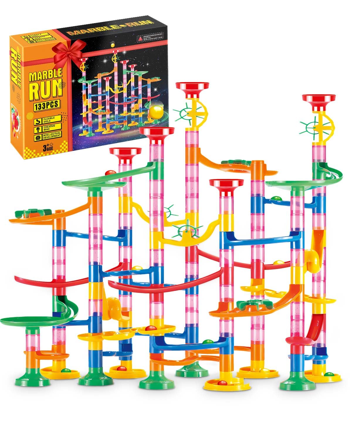 E-SMARTER Marble Run 133p, Marble Rush with Exquisite Packaging, Construction Building Blocks Toys, Educational Building Block Toy for Kids Age 3+