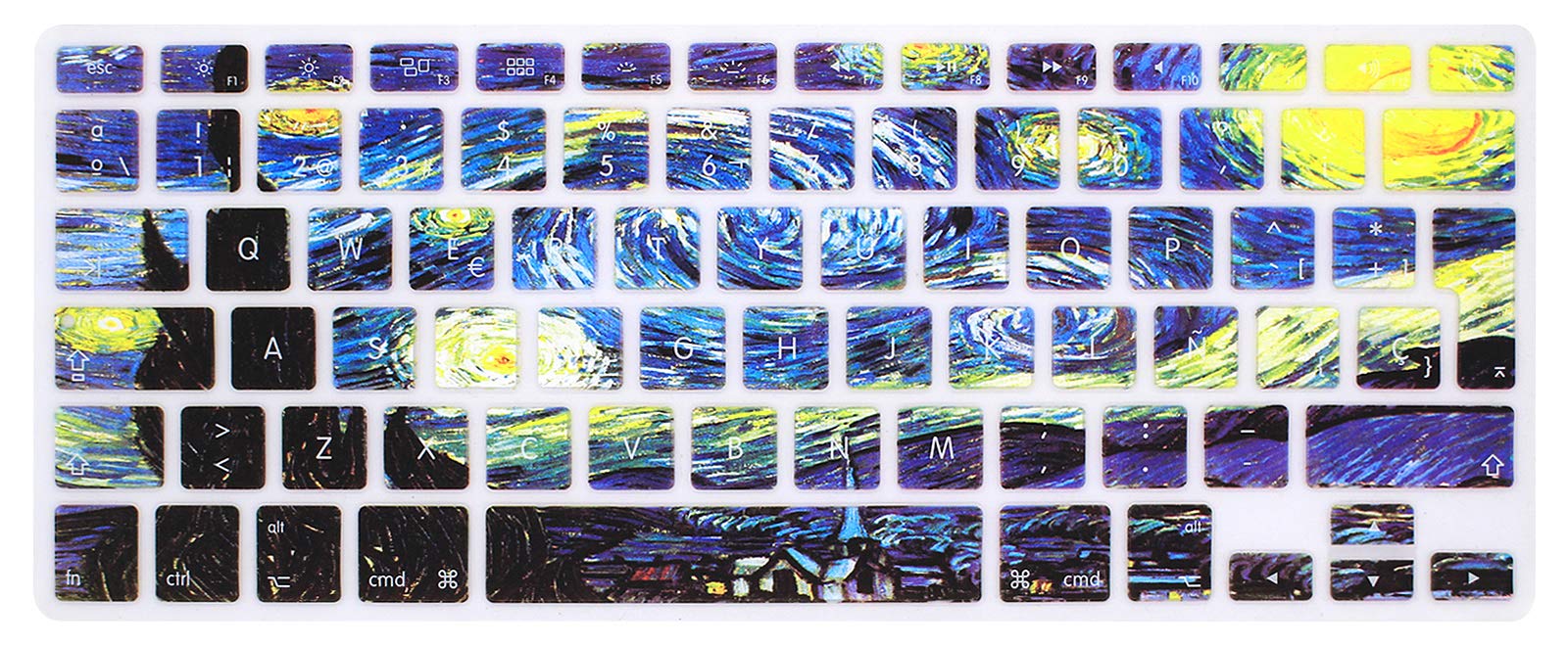 MMDW EU/UK Spanish Language Keyboard Cover for Macbook Pro 13,15 (with or without Retina Display,2015 or Older Version) for Macbook Old Air 13 Inch European/ISO Keyboard Silicone Skin-Starry Night