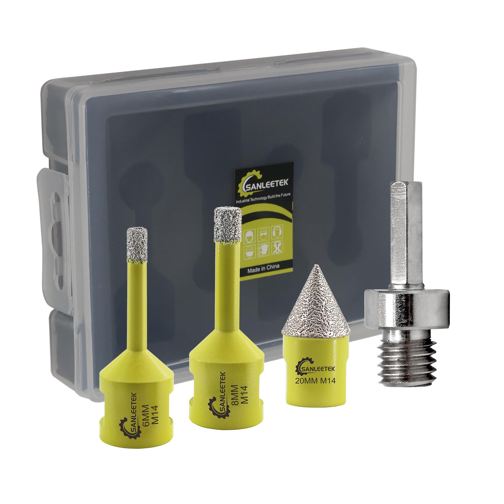 Diamond Core Drill Bits Set - 4pcs 6/8mm Diamond Hole Saw+1pc 20mm Beveling Chamfer Bit+1pc Hex Adapter SANLEETEK for Porcelain Ceramic Tile Marble Granite Artificial Stone M14 Thread