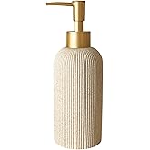 Lunestella Sand Beige Hand Soap Dispenser for Bathroom and Kitchen with Matte Gold Pump, Lotion, Dish Soap, Multiuse, Luxury Farmhouse Style, Sandstone Finish, Rust Proof, 7oz (Matte Gold)