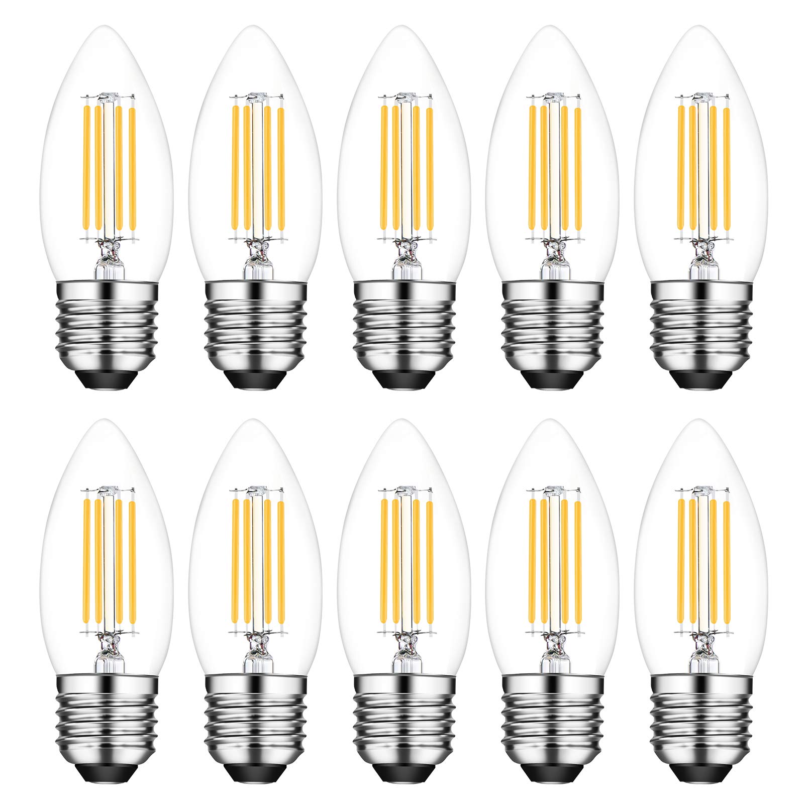 E27 Dimmable 4W LED Candle Light Bulbs, 40W Incandescent Bulb Equivalent, 2700K Warm White, 400lm, C35 Light Bulbs, Pack of 10
