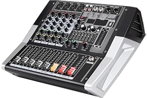 JINDAAUDIO Dj Mixers 4 Channel, Audio Mixer Bluetooth with Power Amplifier, 4 ohm 2 * 300W Power Output Powered Mixer, Usb Audio Interface Sounds Mixer Board with 99 DSP FX Reverb Delay Effect for Streaming