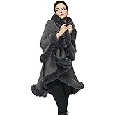 SUFCOMOU Women Poncho Cape Faux Fur Shawl Wrap Winter Faux Fur Trim Coat Sleeveless Cardigan Dressy Cloak