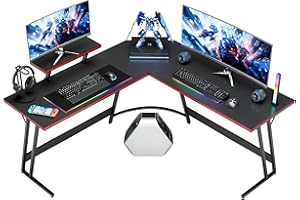 Homall L Shaped Gaming Desk Computer Corner Desk PC Gaming Desk Table with Large Monitor Riser Stand for Home Office Sturdy Writing Workstation (Black, 51 Inch)