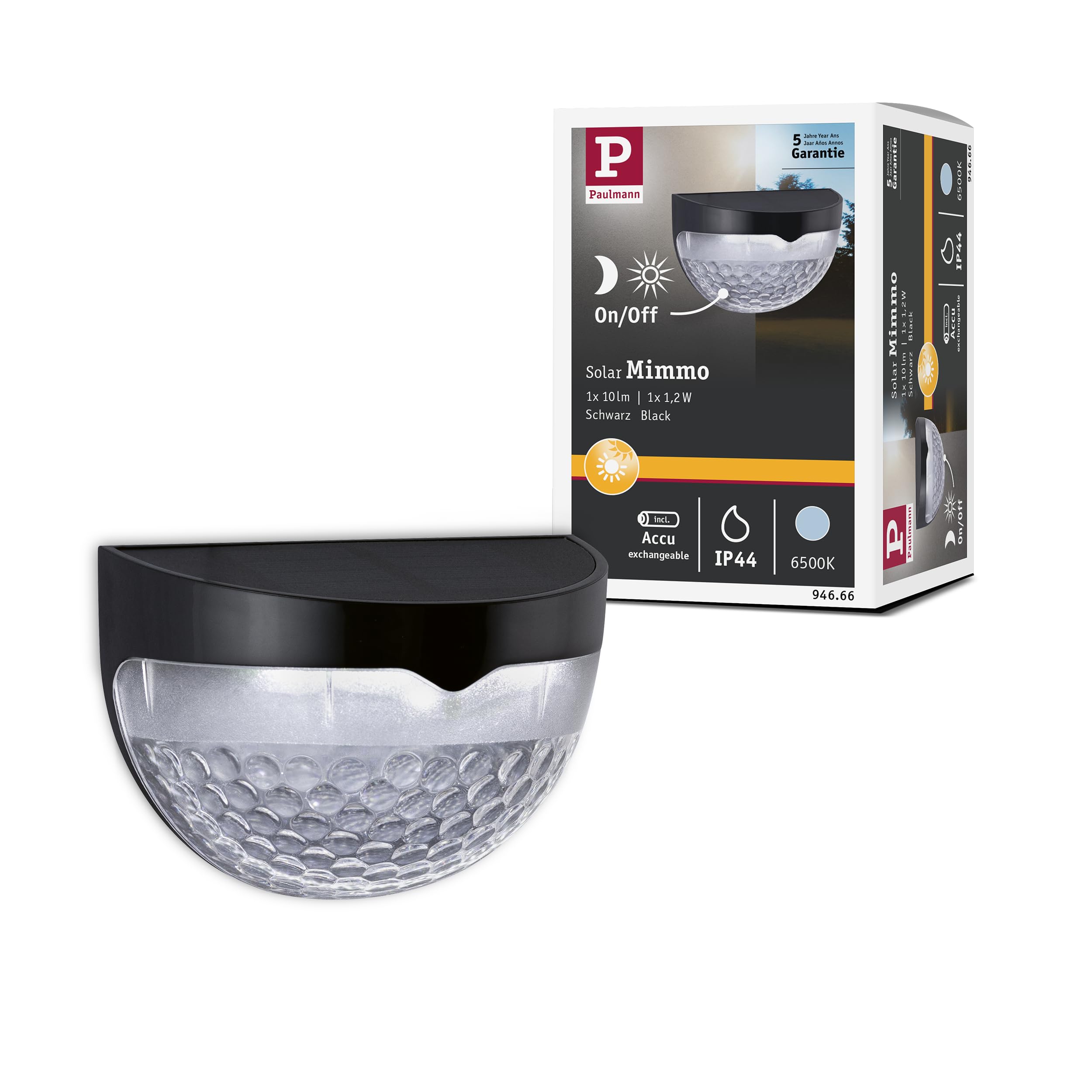 Paulmann Mimmo 94666 LED Solar Path Light IP44 Round Including 1 x 1.2 W Daylight White Black Outdoor Panel Plastic Light Panel 6500 K