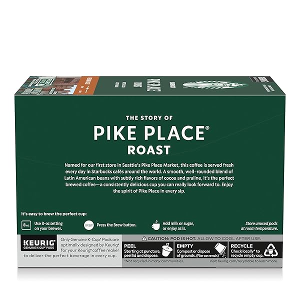 STARBUCKS K-CUP COFFEE PODS, MEDIUM ROAST HOT OR ICED COFFEE, PIKE PLACE ROAST, 10 KEURIG PODS ​