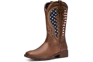 TruVeld Cowboy Boots For Men,Durable Classic Fashionable Embroidered Western Boots Slip-On Retro Square Toe Country Pull On Resistant Boots