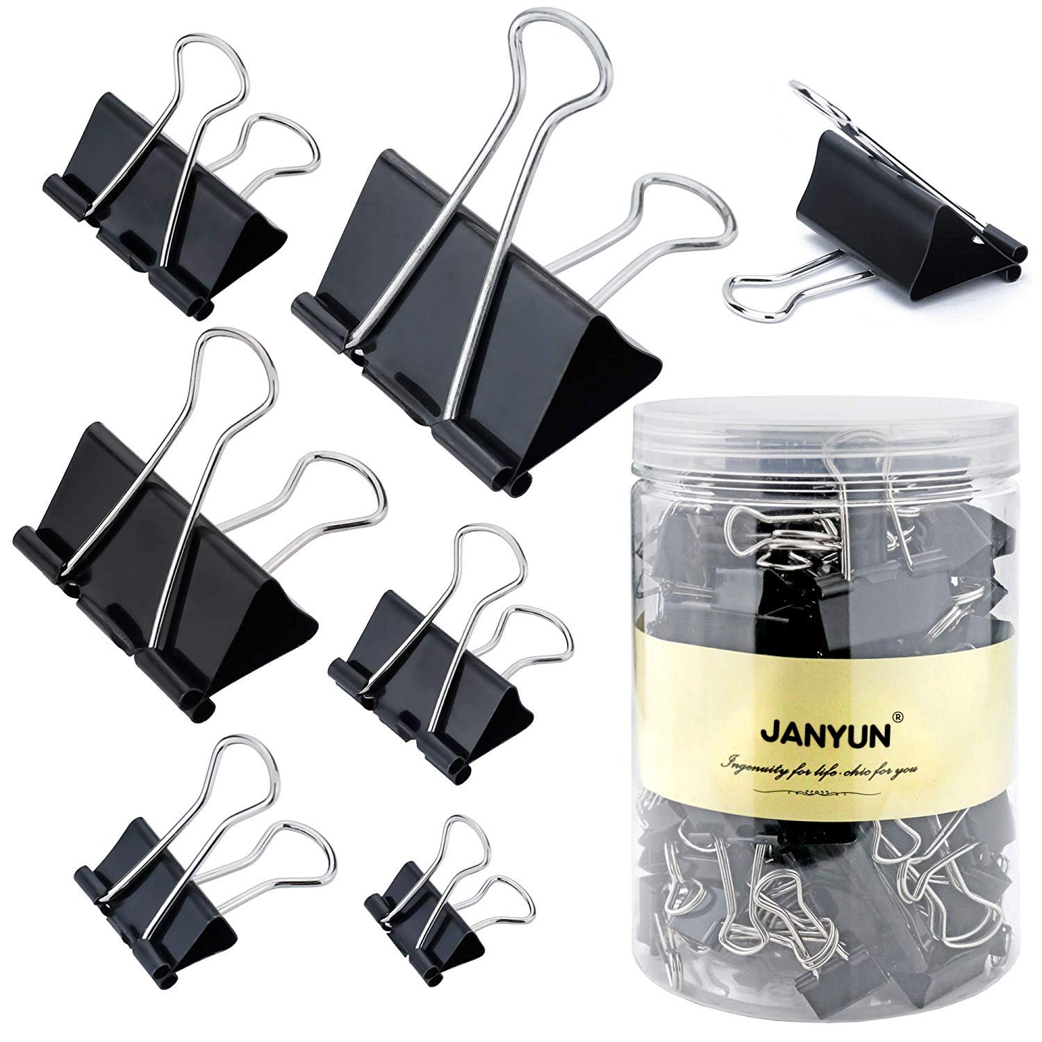 150Pcs Large Binder Clips 6 Assorted Sizes Paper Clamps Clip for Paper Metal Clip Office School Home Supplies (Black)