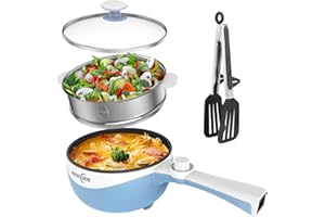 Audecook Hot Pot Electric, 1.7L Mini Electric Skillet Portable Nonstick Sauté Pan with Power Adjustment, Rapid Noodles Cooker Travel Multicooker for Steak/Soup/Egg/Oatmeal/Noodles ﻿