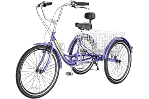 Slsy Adult Tricycles 7 Speed, Adult Trikes 20/24/26 inch 3 Wheel Bikes, Three-Wheeled Bicycles Cruise Trike with Shopping Basket for Seniors, Women, Men.