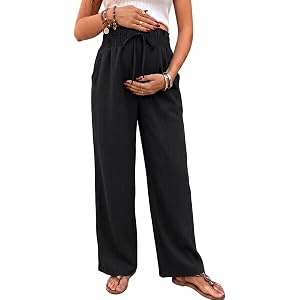 BLENCOT Maternity Pants Wide Leg High Waisted Flowy Pregnancy with Pockets | Fashion Plus Size Palazzo Pants For Business, Ca