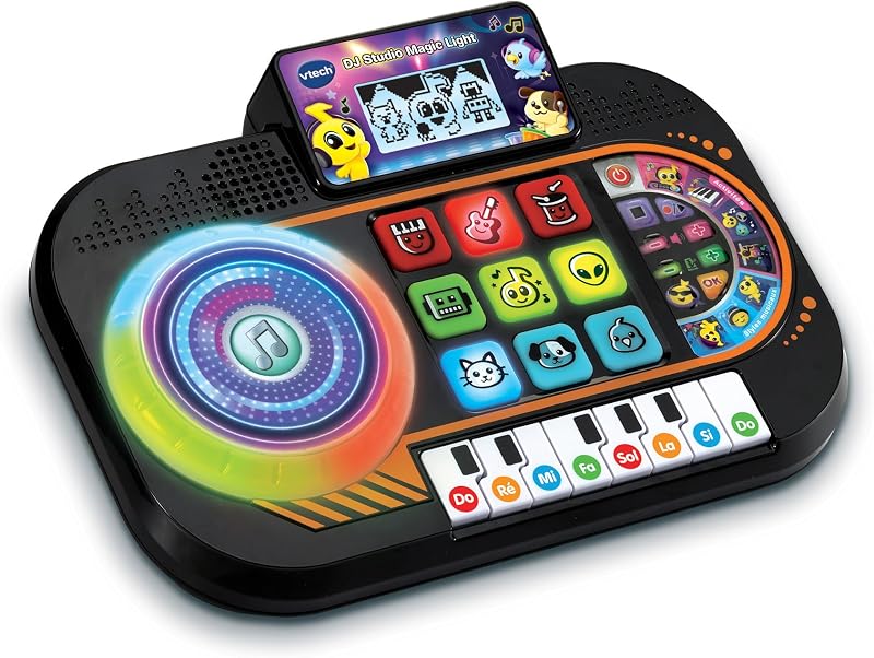 - DJ Mix Mesa de Mistura Infantil Júnior, Brinquedos Eletrónicos para Crianças +3 Anos, Painel Luminoso, Scratch Disc, Piano com 8 Teclas, 9 Canções, 27 Melodias e Minijogos, Versão ESP