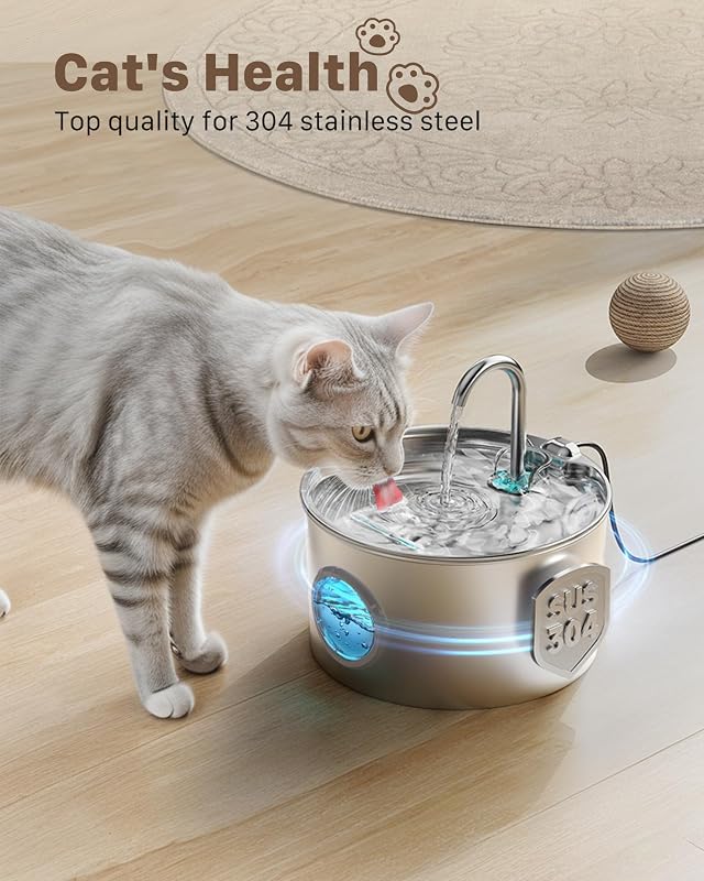 Fontanella per Gatti Acciaio: Fontana per Gatti - 2.2L Fontanella Gatto