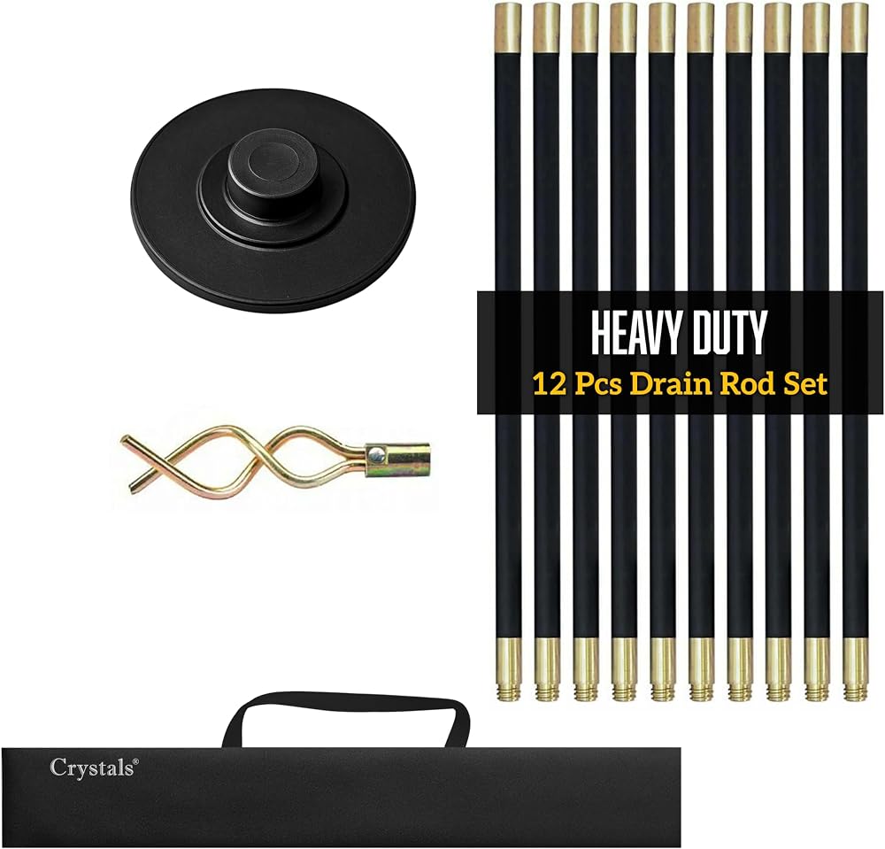 Crystals Drain Rod Set 12 Pcs 920mm Flexible Drain Cleaning Kit with Plunger