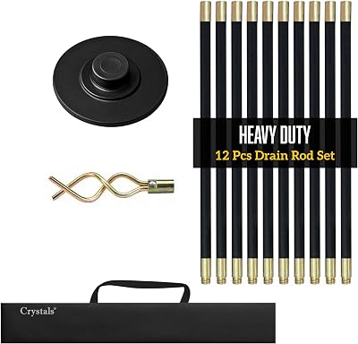 Crystals Drain Rod Set 12 Pcs 920mm Flexible Drain Cleaning Kit with Plunger