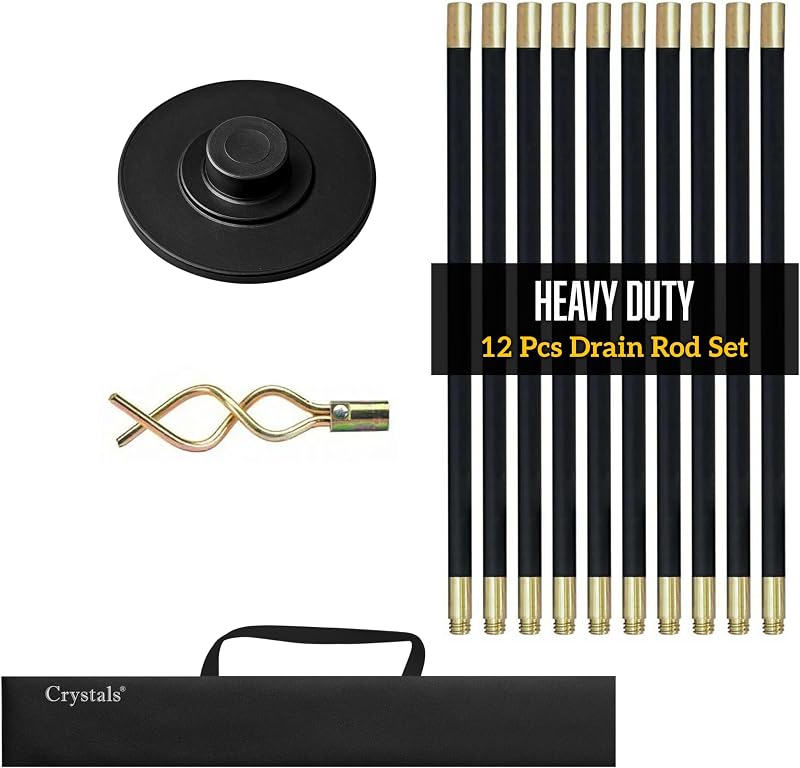 Crystals Drain Rod Set 12 Pcs 920mm Flexible Drain Cleaning Kit with Plunger