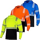 VENDACE 3pcs Safety Reflective High Visibility Long Sleeve ANSI Class 3 Hi Vis Construction Work T Shirts for Men with Hood