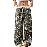 GORGLITTER Women's Double Waisted Camo Wide Leg Sweatpants Camouflage Baggy Trouser Workout Streetwear Track Pants