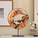 WELLAND Round Cedar Wood Sculpture 13.77" W x 13.77" D x 14" H, Wood Tabletop Sculpture, Irregular Shape décor for Living Roo