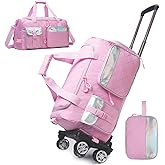 Rolling Duffle Bag with Wheels Women Travel Bag with Wheels Weekender Bags for Women with Toiletry Bag Carry On Luggage Overnight Bag for Women with Shoes Compartment