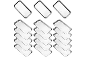 Biugaaufai 18 Pack Stainless Steel Surgical Tray, 8.86 x 4.72 Inch Small Surgical Tray, Stainless Steel Medical Tray for Lab Instruments Organizer, Flat Bottom Medical Tray for Lab, Dental