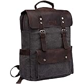 VASCHY Leather Laptop Backpack, Casual Canvas Campus Rucksack with 15.6 inch Laptop Compartment