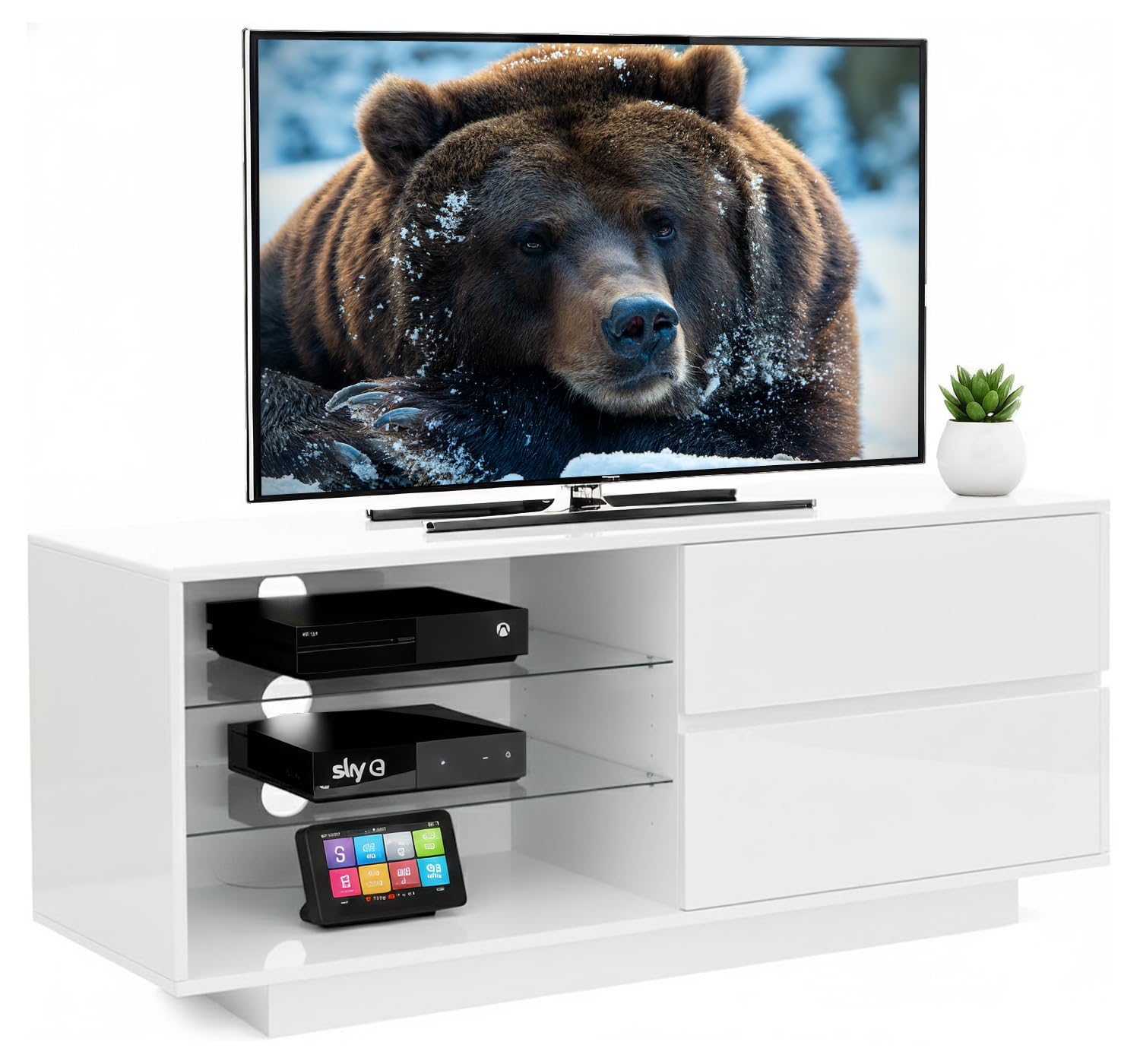 Centurion Gallus Gloss White 2-White Drawers 3-Shelf TV Stand