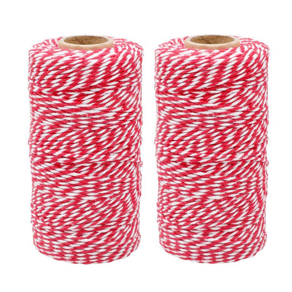 G2PLUS Red White Gift Wrapping String: 2mm Cotton Twine for Festive Wrapping, Christmas Craft, Holiday DIY and Decoration, 2x100M