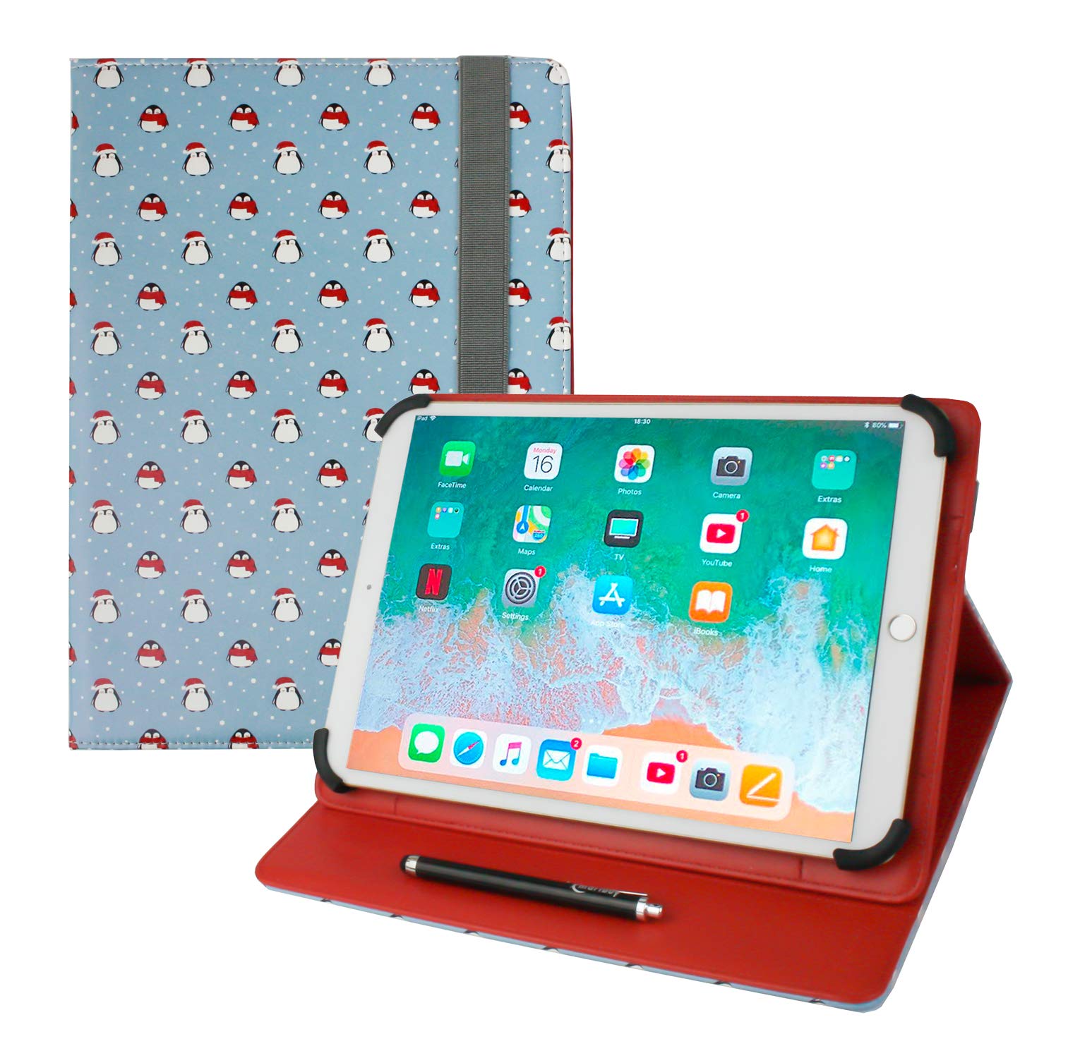 Emartbuy Universal 9.1 Inch - 10.5 Inch Penguin Multi Angle Folio Wallet Case Cover With Card Slots and Stylus Pen Compatible With Selected Devices Listed Below