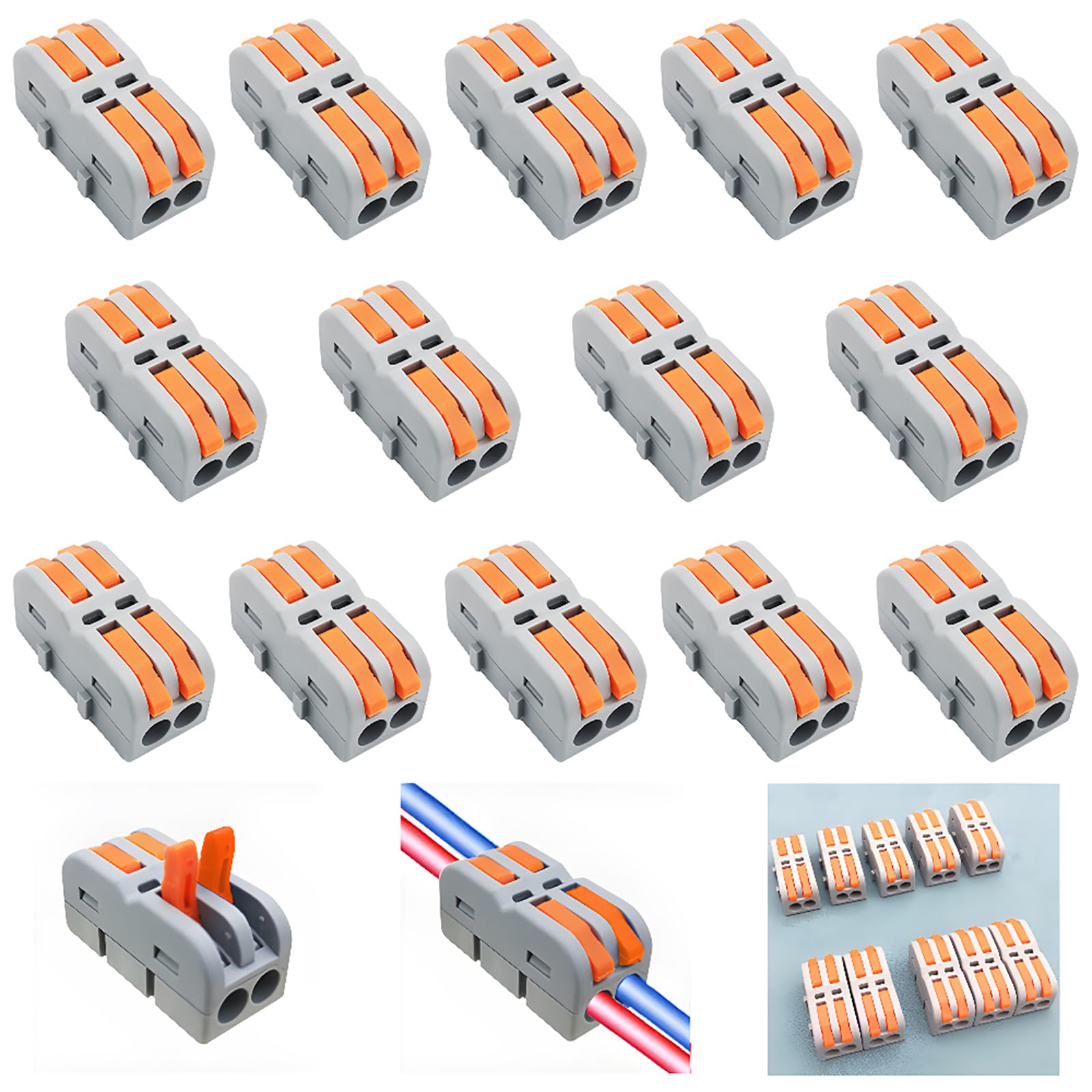 Compact Wire Connectors, CESFONJER Wire Connectors, SPL-2M Cable Connector Terminal Blocks, Free Combination Spring Connector (14 Pcs)