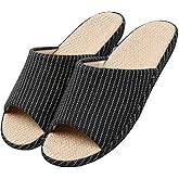 MAGILONA Womens House Slippers Summer Open Toe Tatami Straw Men's Indoor Shoes,Bedroom Linen Lightweight Slip Silent Slippers