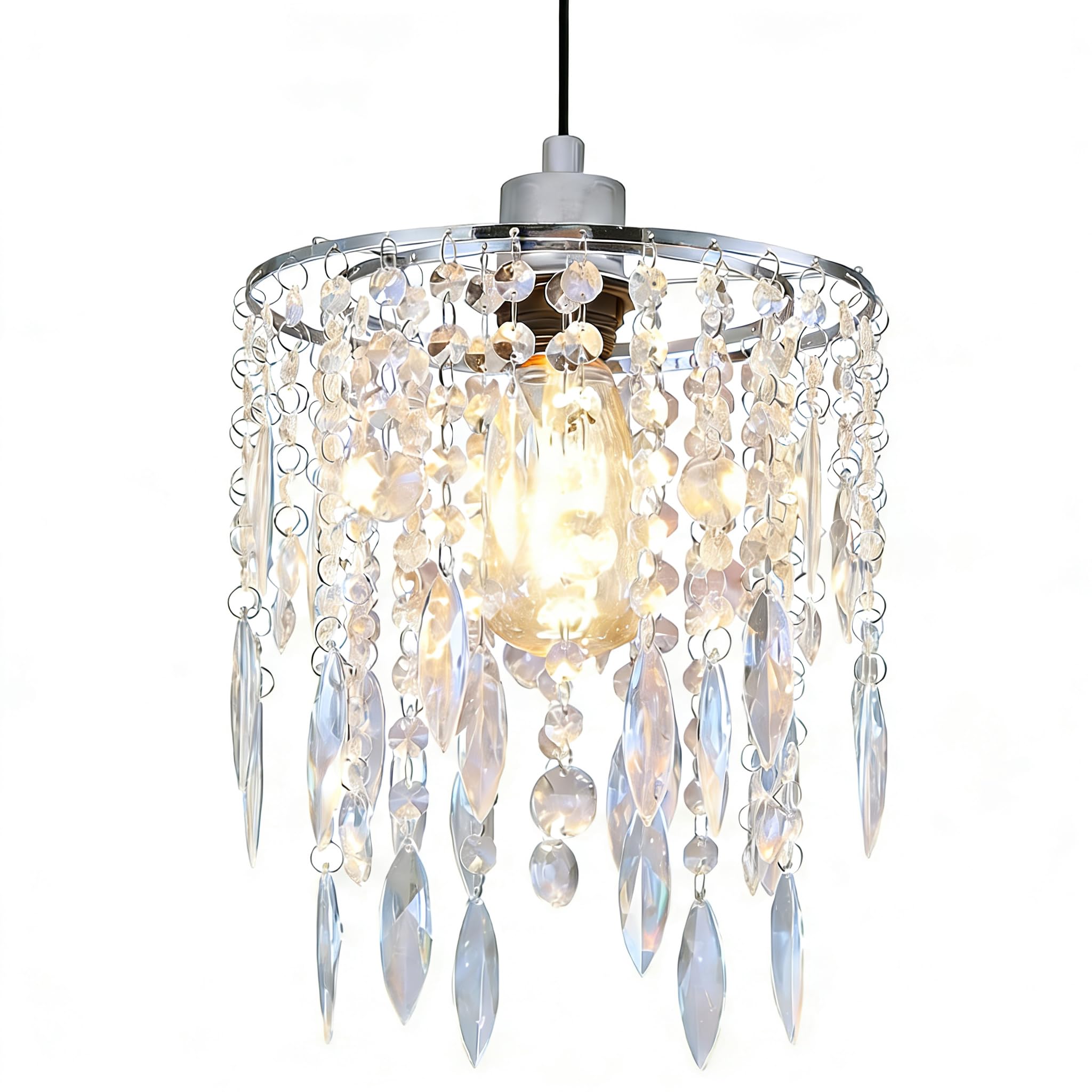 H11.81''X D8.66'' Chandelier Shades, Mini Crystal Shade, Acrylic Beaded Hanging Lampshade, Modern Pendant Light Shades, Sparkling Ceiling Decor for Bedroom, Hallway, Bar, Kitchen, Bathroom, 2-Tiers