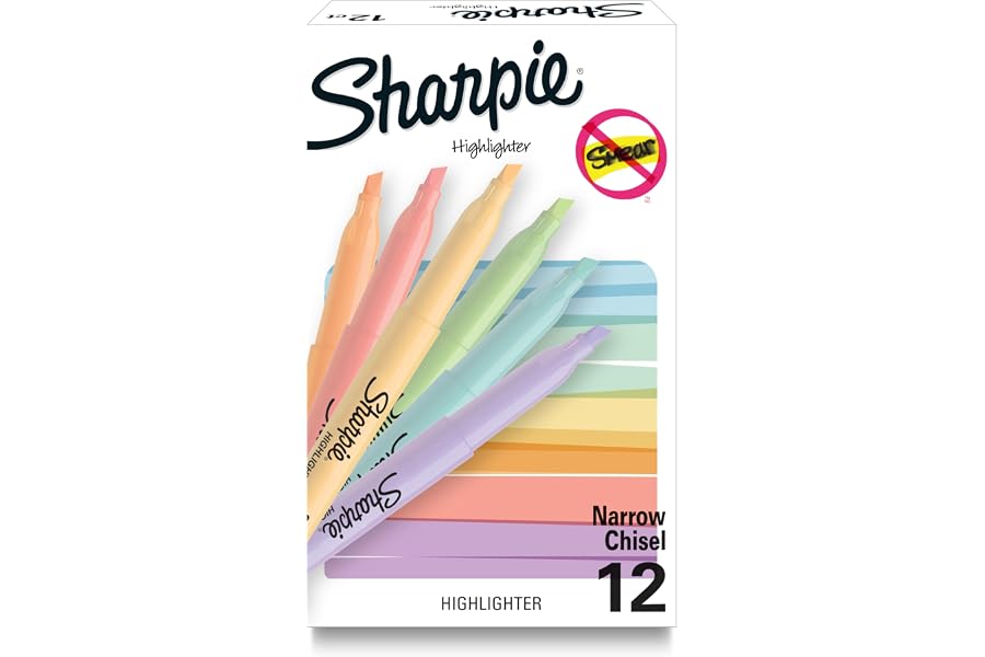 Sharpie Pocket Highlighters, Mild Pastel Colors, Assorted, Chisel Tip, 12 Count - School, Home, and Office Use, Teacher Supplies
