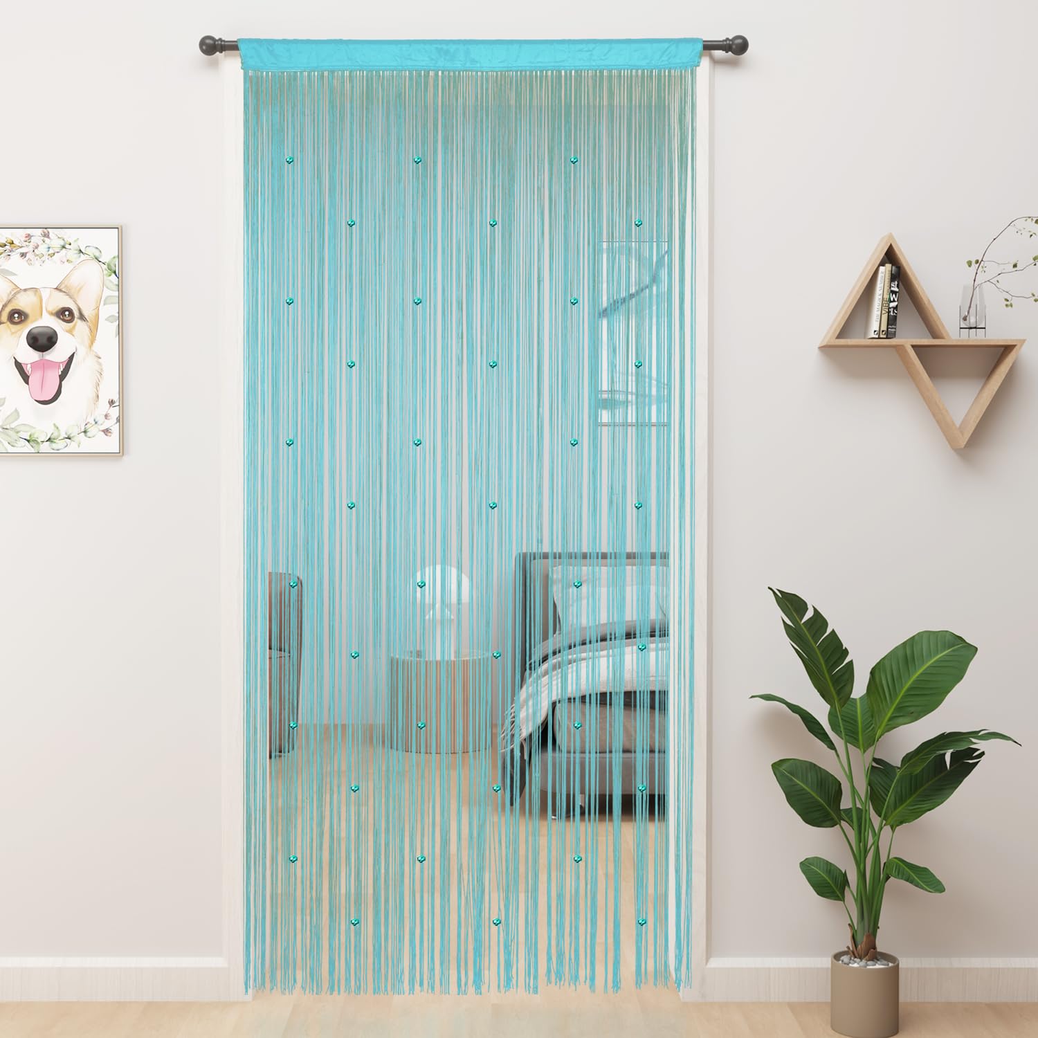 Photo 1 of YIIBAII Beaded Curtain Beaded Curtains for Doorways Crystals Suitable for Interior Decoration and Partitions Hippy Closet Curtains (Light Blue, 39"x79")