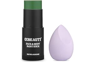 CCbeauty Witch Green Face Paint Stick, Face Painting Kit, Non Toxic SFX Makeup For Grinch Monster Halloween Costume Cosplay,Professional Body Paint,Full Coverage Painting Foundation With Makeup Sponge