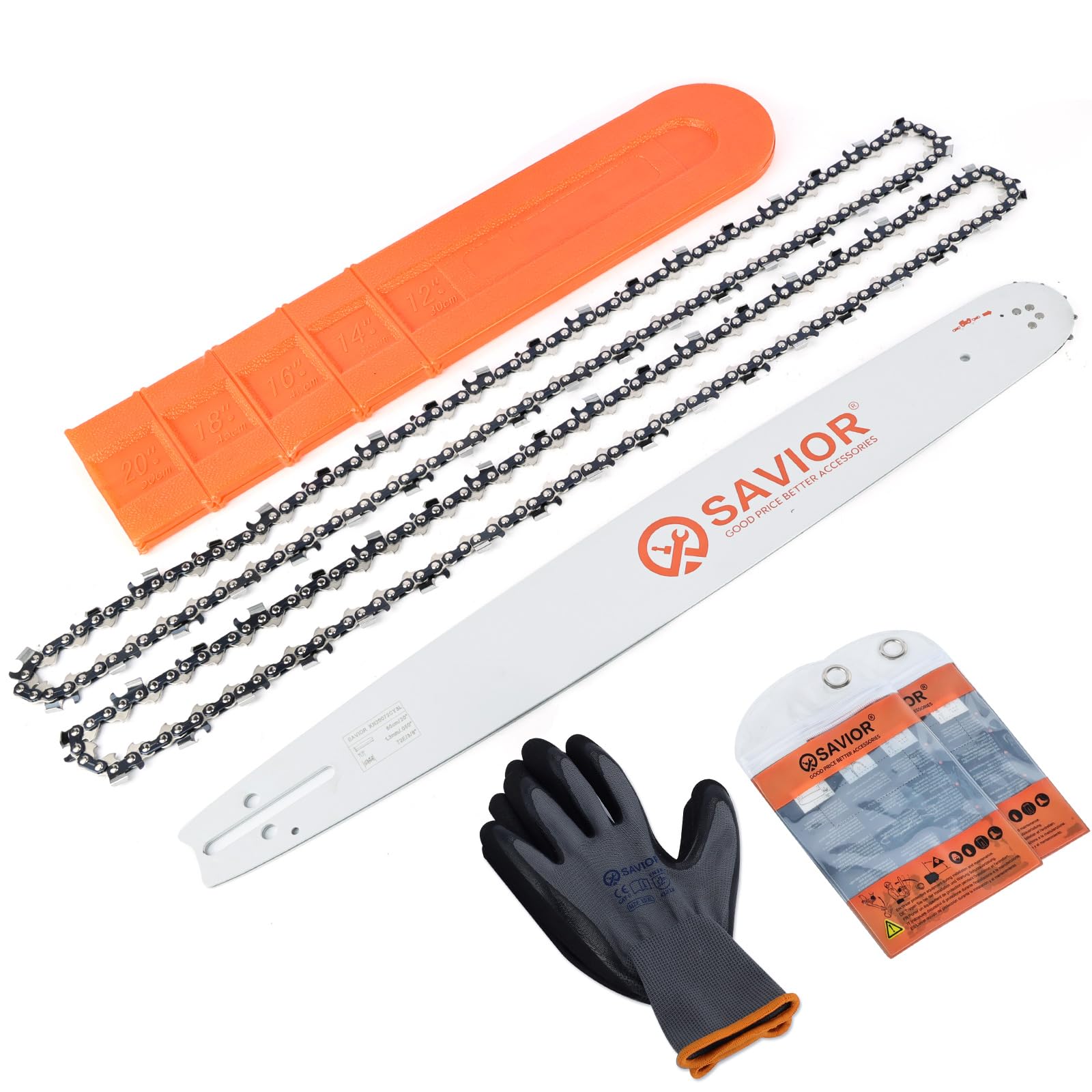 Savior 20 Inch Chainsaw Guide Bar and D70 Chain Combo, 3/8" Pitch .050" Gauge 70 Drive Links for Echo CS-590 CS-600 Poulan Pro Homelite McCulloch Replacement 200PXDD176, 27850 (Chain*2+Bar*1) Image