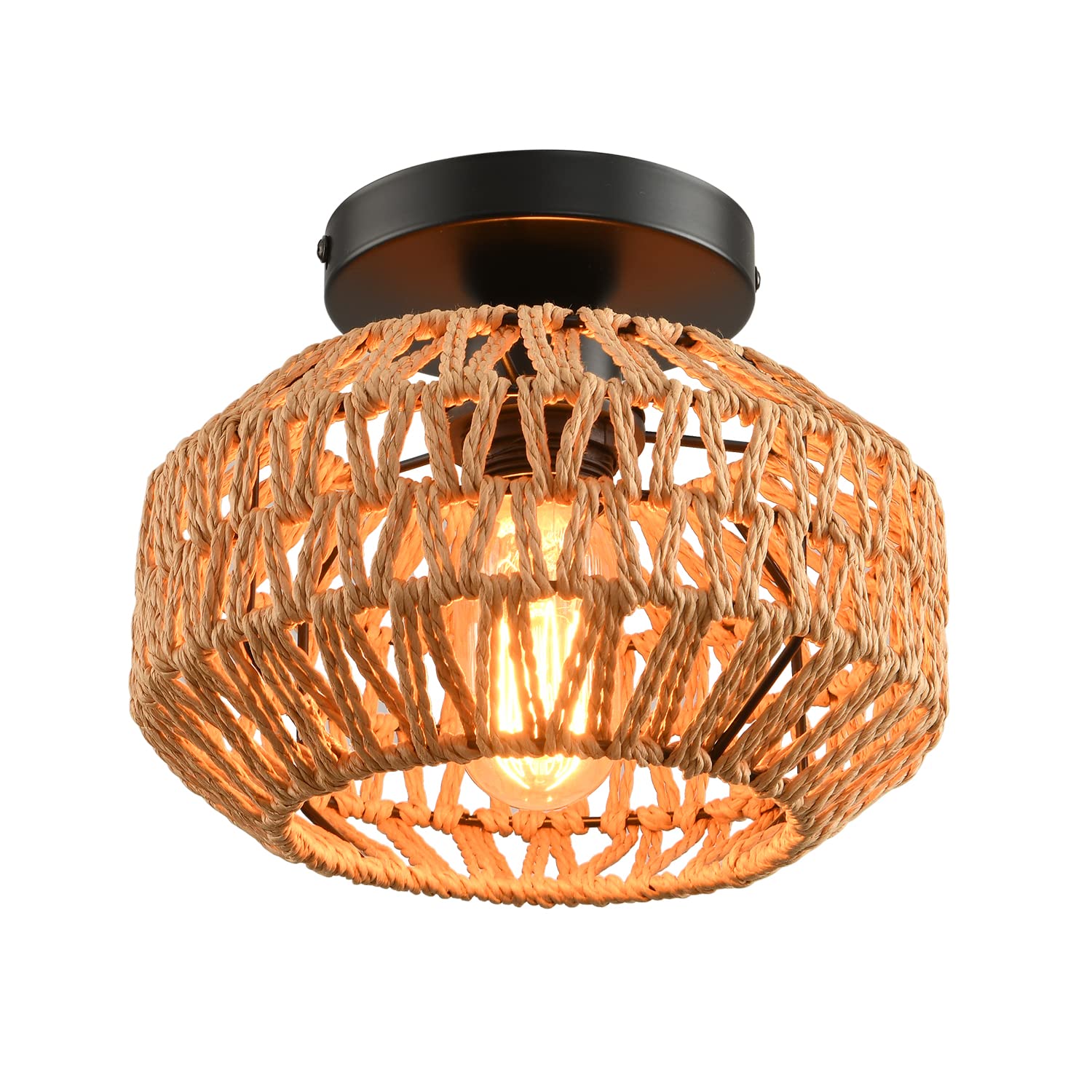 IHENGYANLT 1 Pack Farmhouse Light Fixtures Ceiling Mount,Mini Rattan ...