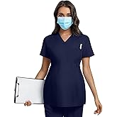 Xaatren Women's Maternity V Neck Scrub Top Medical Shirts Short Sleeve Pregnancy Nurse Clothes with 1 Pocket
