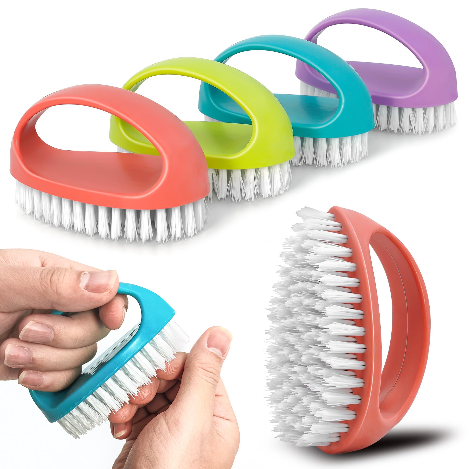 Hand Nail Brushes, 4 Pack Firm Bristle Nylon Brush for Cleaning Nails & Toes, Heavy Duty Nail Scrubber, Stiff Bristles Deep Clean Brush for Mechanics, Gardeners, Men, Women, Kids and Daily Use