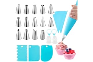 Cake Decorating Kit，Piping Bags and Tips Set with 14 Stainless Steel Baking,2 Reusable Silicone Pastry Bags,3 Icing Smoother,