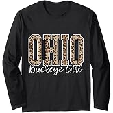 Leopard Print Buckeye Girl Ohio Home Buckeye State Long Sleeve T-Shirt