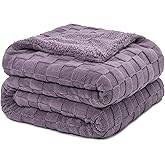 Pawque Super Soft Cozy Throw Blanket Twin Size for Couch Bed, Fluffy Sherpa Fleece Reversible Thick Warm Fuzzy Blanket for All-Season, 3D Checkered Jacquard Decorative Blankets, Purple, 60" x 80"