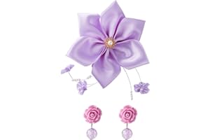 FANCHEER Purple Flower Hair Clip with Clip On Earrings for Women Halloween Costume Accessories Headpiece for Isabella