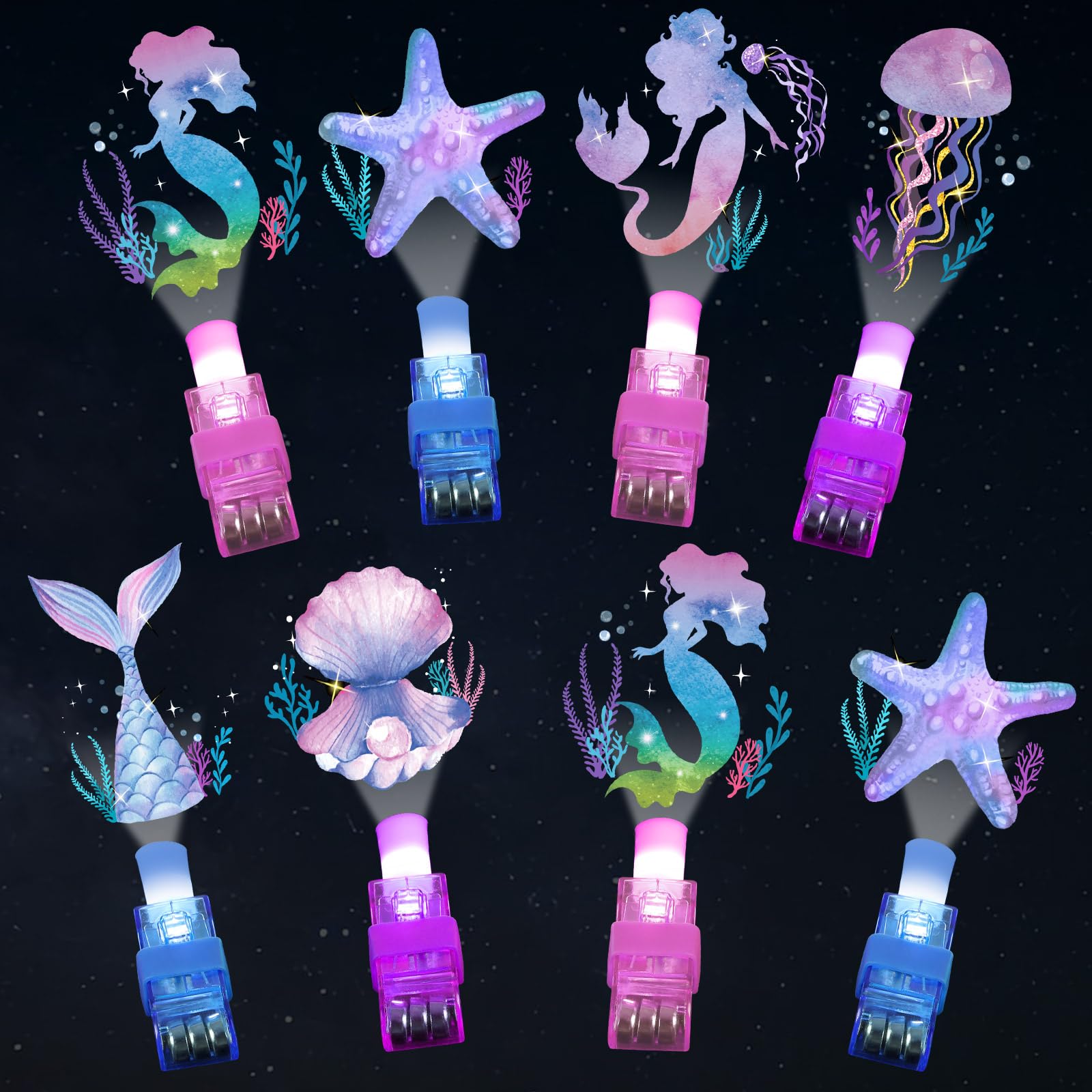Photo 1 of 36Pcs Mermaid LED Finger Lights Mermaid Party Favors Glow in the Dark Light Up Finger Lights Ocean Themed Toys Bulk for Under The Sea Birthday Party Goodie Bag Stuffer Birthday Gifts Classroom Prize